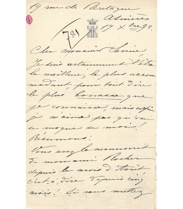 CORVIN DE KROUKOFFSKOI Pierre, écrivain. Lettre autographe (G 2054)