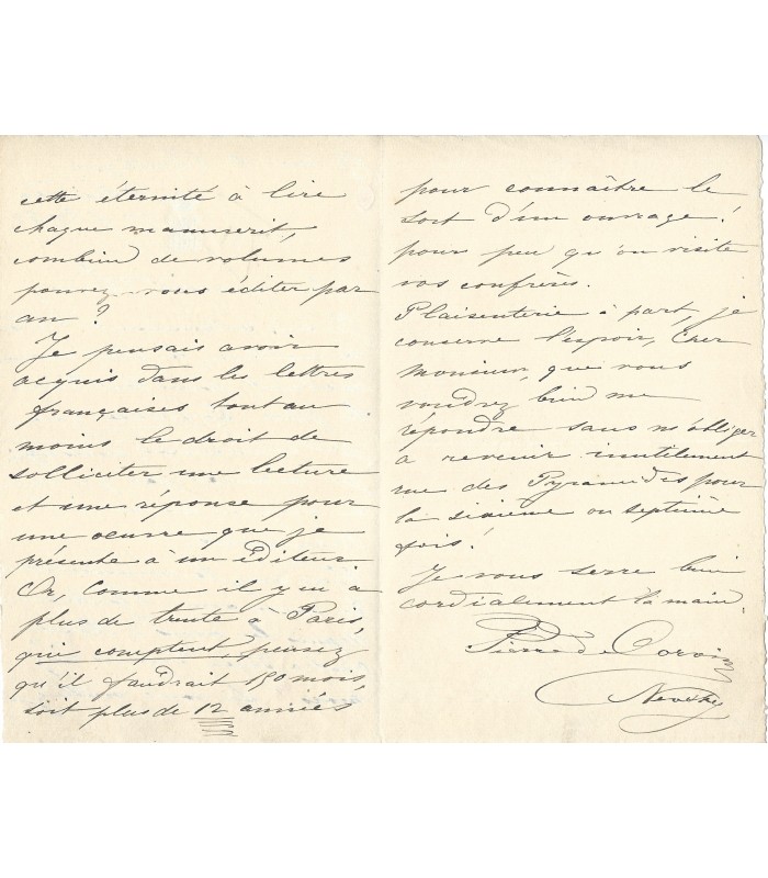 CORVIN DE KROUKOFFSKOI Pierre, écrivain. Lettre autographe (G 2054)