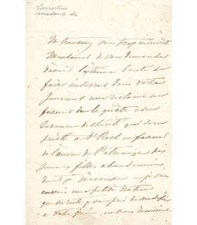 LAMARTINE Mary Ann, Mme de. Lettre autographe (G 4624)