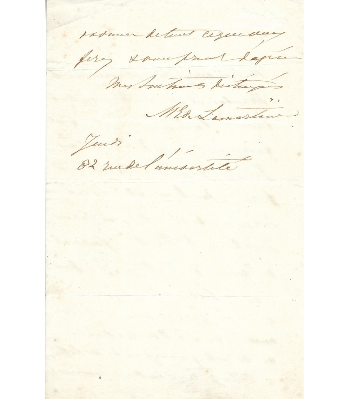 LAMARTINE Mary Ann, Mme de. Lettre autographe (G 4624)