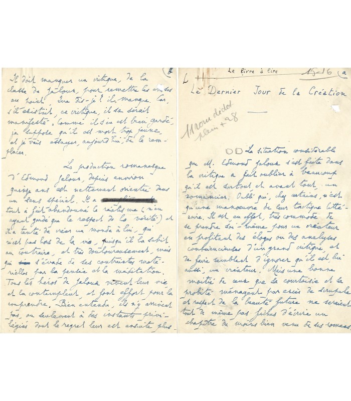 MIOMANDRE Francis de, écrivain. Manuscrit autographe (G 5011)