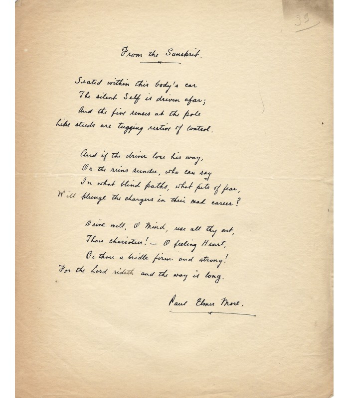 MORE Paul Elmer, journaliste, essayiste américain. Lettre autographe (E 10473)