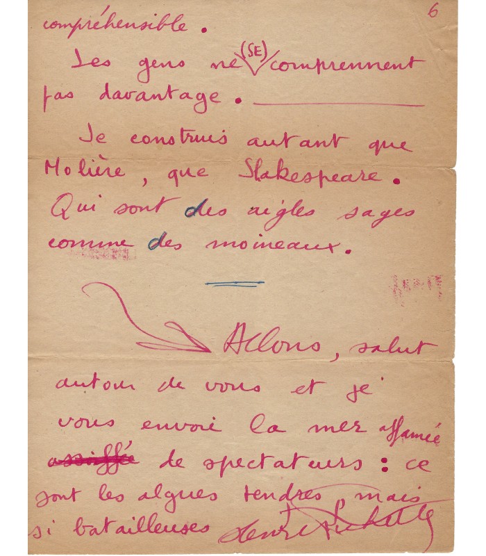 PICHETTE Henri, écrivain, poète. Lettre autographe (G 5595)