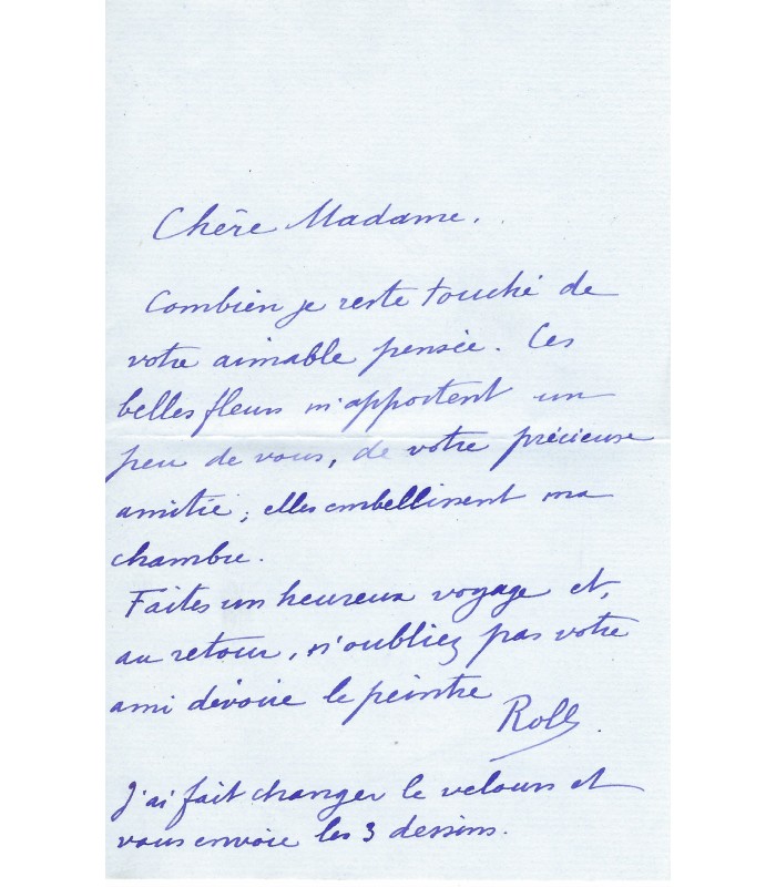 ROLL Alfred, peintre et sculpteur. Lettre autographe (G 866)