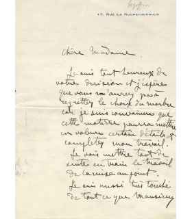 SEGOFFIN Victor, sculpteur. Lettre autographe (G 898)