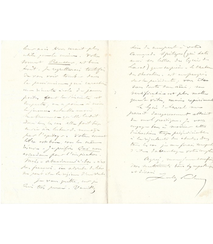 SULLY PRUDHOMME, poète. Lettre autographe (G 1178)