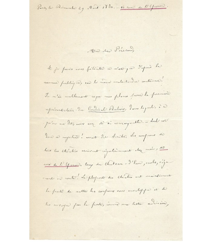 BANVILLE Théodore de, poète, dramaturge. Lettre autographe (G 382)