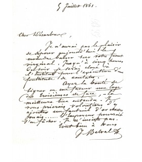 BELVAL Jules, chanteur lyrique. Lettre autographe (E 10017)