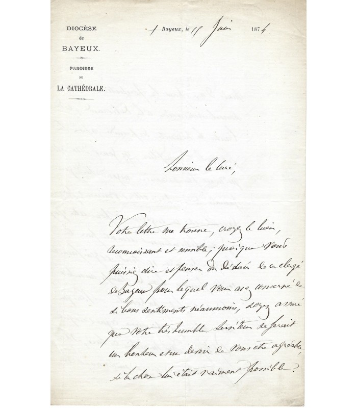 GERMAIN Abel, prélat. Lettre autographe (E 10092)