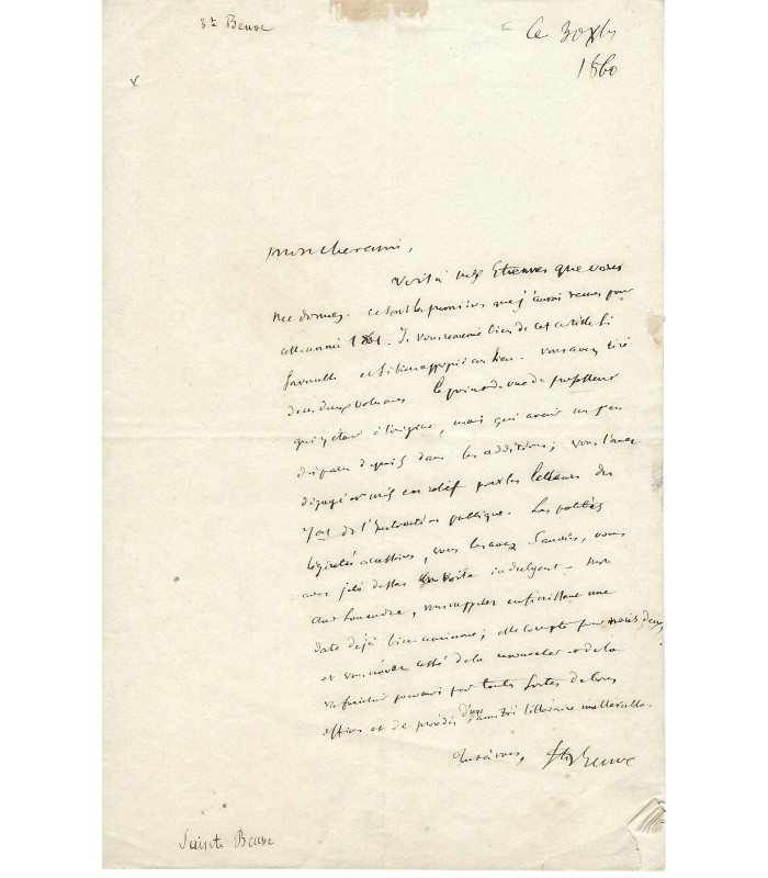 SAINTE-BEUVE, écrivain, critique littéraire. Lettre autographe (G 3595)