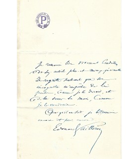 PAILLERON Edouard, dramaturge. Lettre autographe (G 5186)