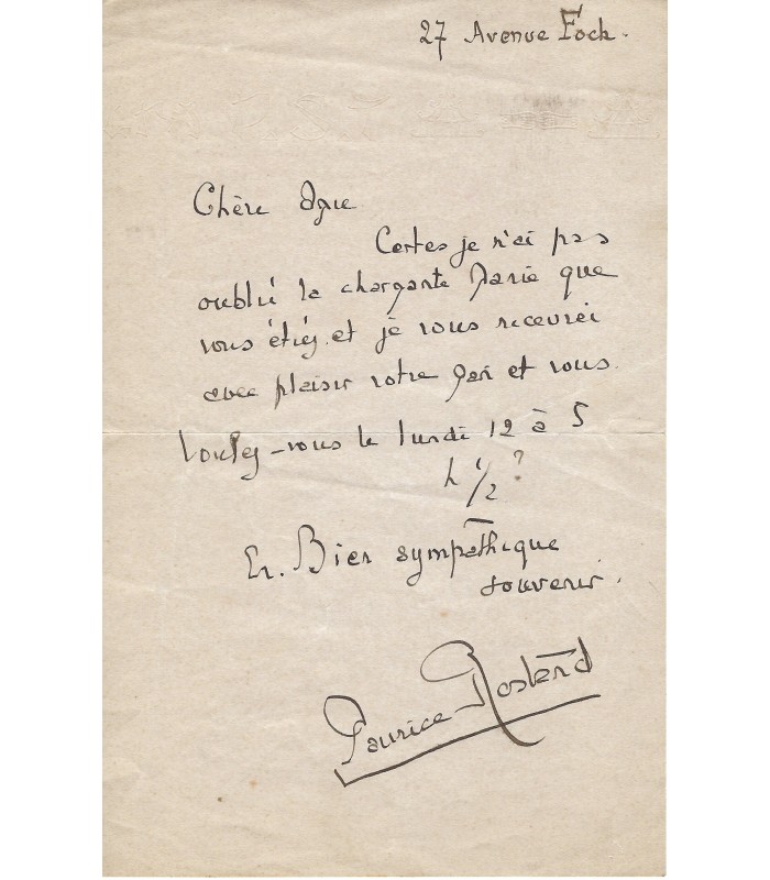 ROSTAND Maurice, écrivain. Lettre autographe (G 4704).