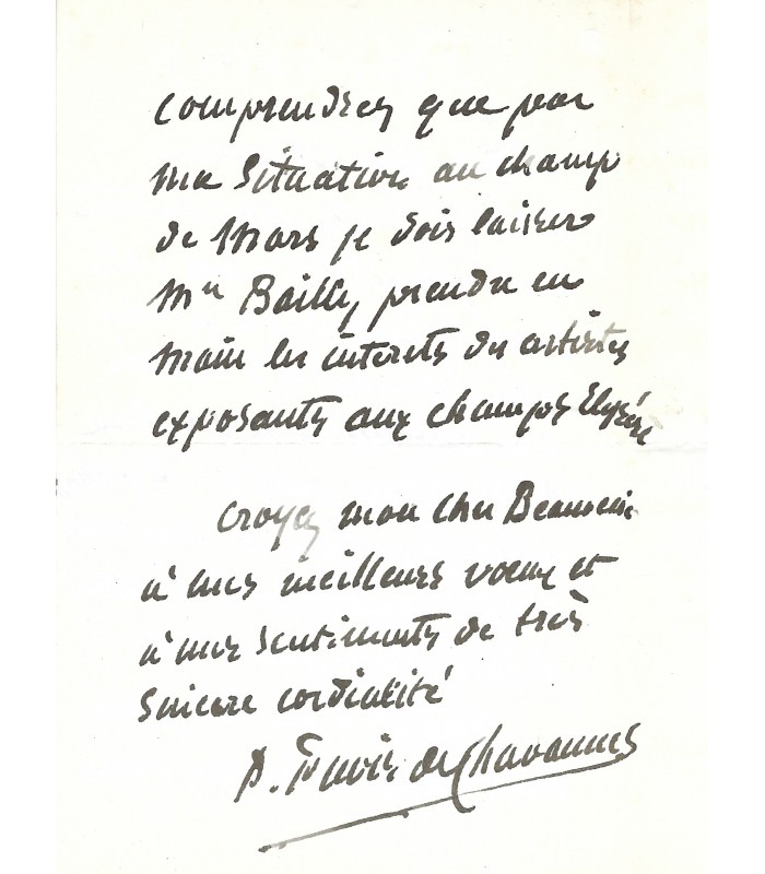 PUVIS DE CHAVANNES Pierre, peintre. Lettre autographe (G 3537)