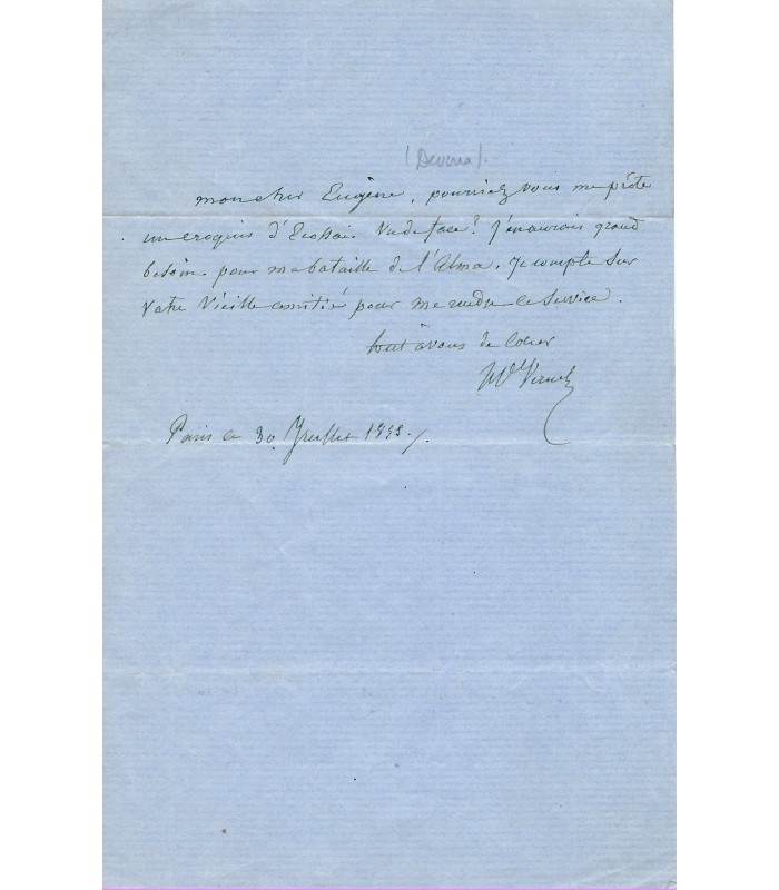 VERNET Horace, peintre. Lettre autographe (G 3514)