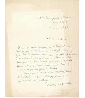 SUPERVIELLE Jules, poète. Lettre autographe (G 2970)
