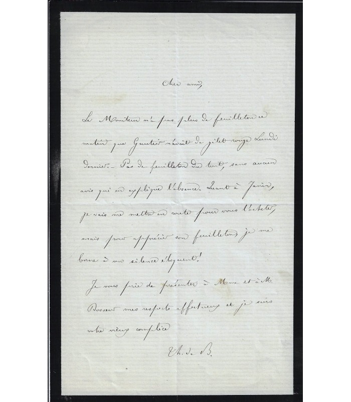 BANVILLE (Théodore de). Poète. Lettre autographe à Joséphin Péladan (G 385)
