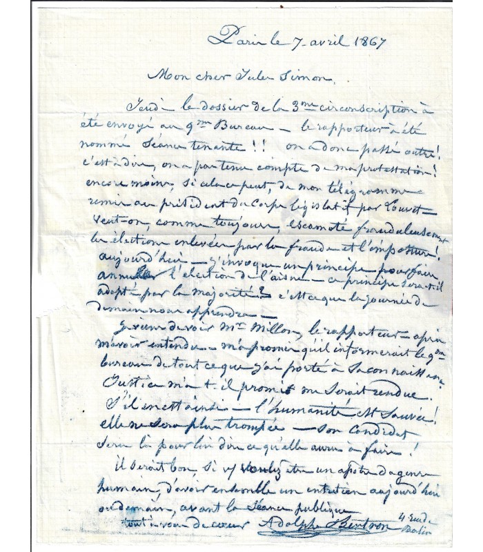 BERTRON LIBERGE DES BOIS, manufacturier, inventeur. Lettre autographe ( G 2712/ 2713))