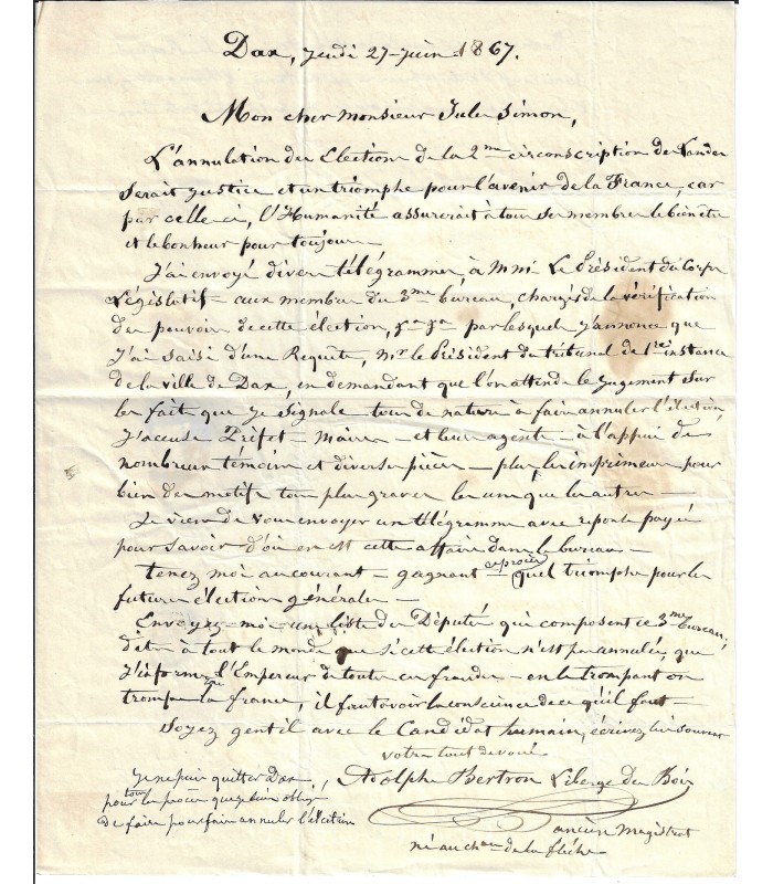 BERTRON LIBERGE DES BOIS, manufacturier, inventeur. Lettre autographe ( G 2712/ 2713))