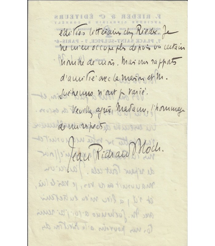 BLOCH (Jean-Richard). Ecrivain, essayiste. 2 lettres autographes (E 10491)