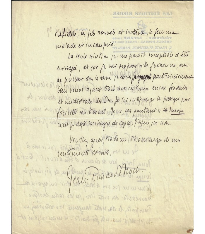 BLOCH (Jean-Richard). Ecrivain, essayiste. 2 lettres autographes (E 10491)