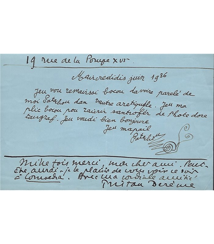 PATACHOU et DEREME. Amusant billet