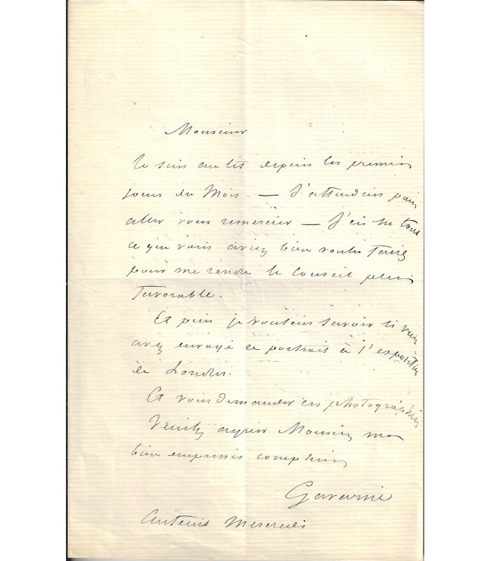 GAVARNI (Paul). Caricaturiste, lithographe. Lettre autographe (Réf. G 3027).