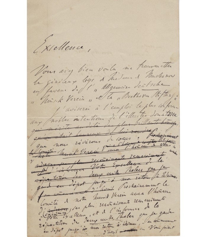 LISZT Franz. Compositeur et pianiste virtuose. Lettre autographe à Ch.-A. de Saxe-Weimar (Réf. G 3952)