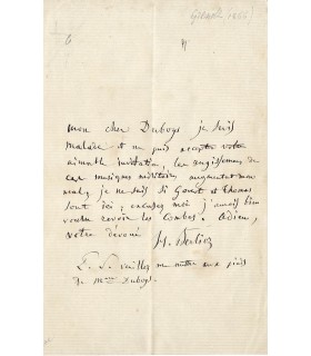 BERLIOZ Hector. Compositeur romantique.  Lettre autographe à Du Boys, de Grenoble, août 1866 (Réf. G 4794)
