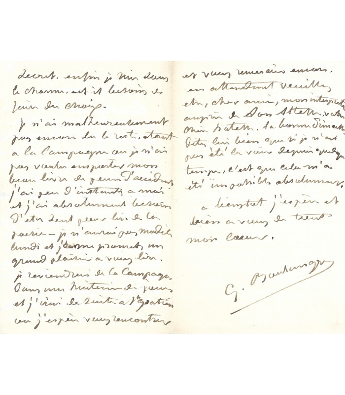 BOULANGER Gustave, peintre. Lettre autographe (E 10029)