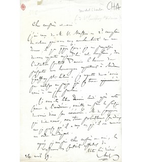 CHASLES Michel, mathématicien. Lettres autographes (E 10517)