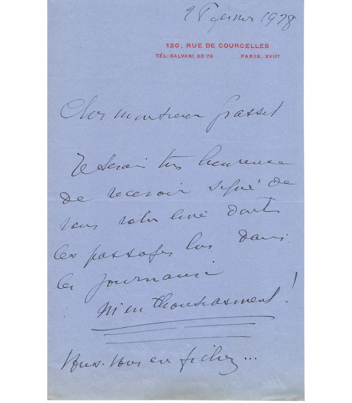 GUILBERT Yvette, chanteuse, actrice. Lettre autographe (E 10525)