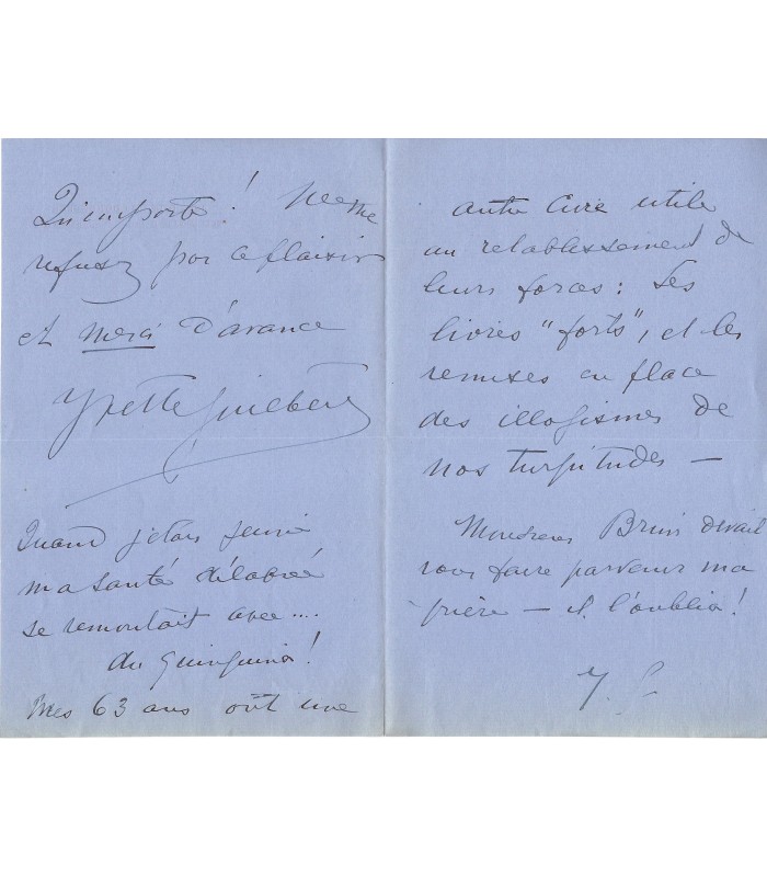 GUILBERT Yvette, chanteuse, actrice. Lettre autographe (E 10525)