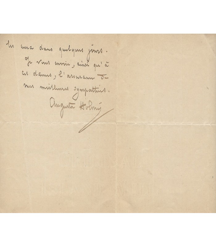 HOLMES Augusta, poétesse, musicienne. Lettre autographe (E 10502)