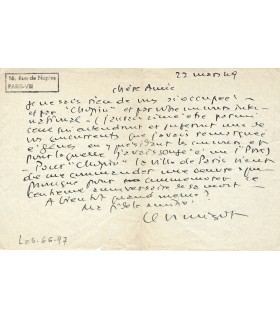 MIGOT Georges, compositeur. Lettre autographe (G 358)