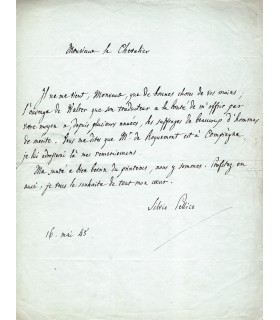 PELLICO Sylvio. Poète italien, auteur de "Mes Prisons". Lettre autographe (G 3710)
