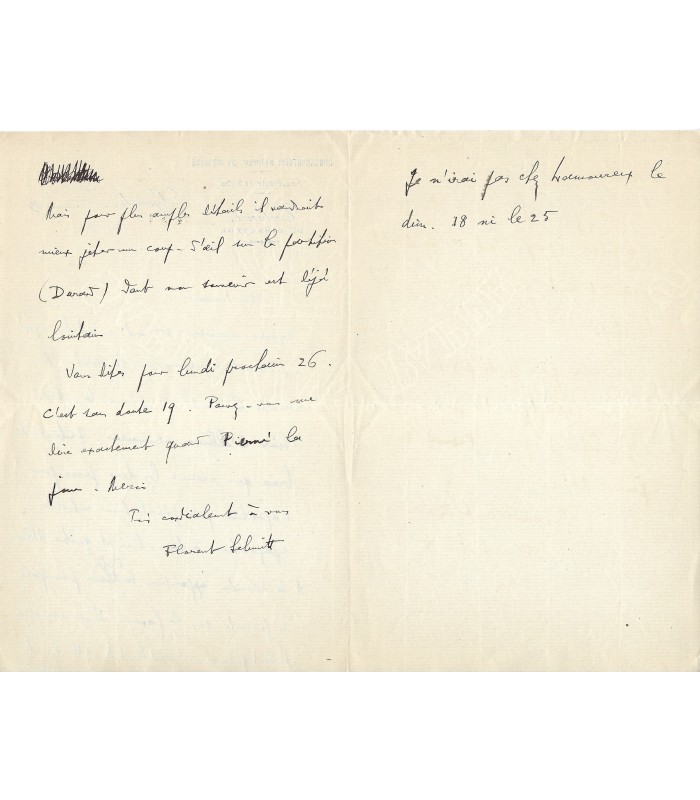 SCHMITT Florent, compositeur. Lettre autographe (G 3111)