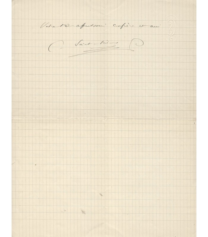 SAINT-SAËNS Camille, compositeur. Lettre autographe (G 4360)
