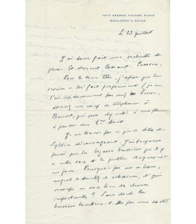 MALRAUX André, écrivain, homme politique. Lettre autographe (G 3860)