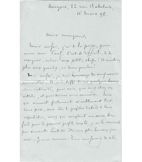 BAZIN René. Ecrivain. lettre autographe, 16 mars 1898 (Réf. G 2639)