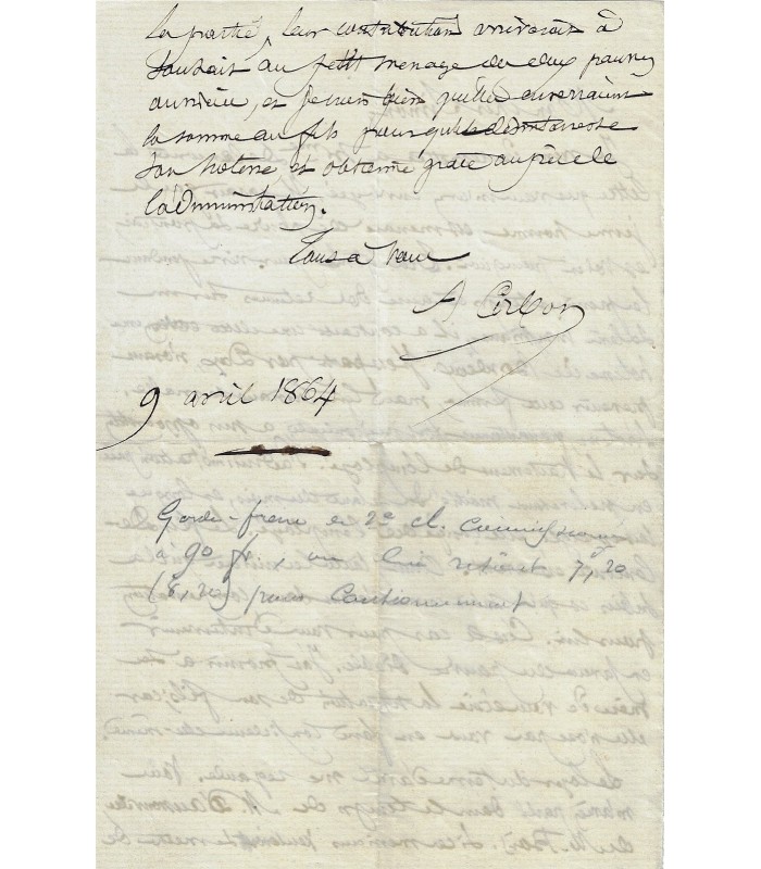 CORBON Claude Anthine. Homme politique. Lettre autographe à Jules Simon, 1864 (Réf. G 2718)