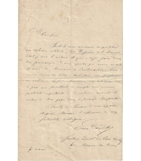 DAUDET Ernest. Ecrivain, frère d'Alphonse DAUDET. Lettre autographe, 1865 (Réf. G 20)