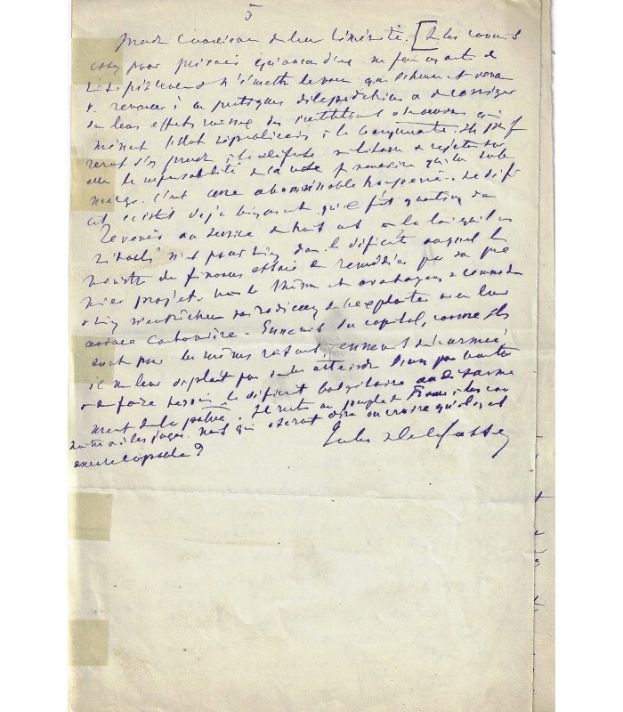 DELAFOSSE Jules. Ecrivain, journaliste et homme politique. Manuscrit (4 pp.) (Réf. G 822)