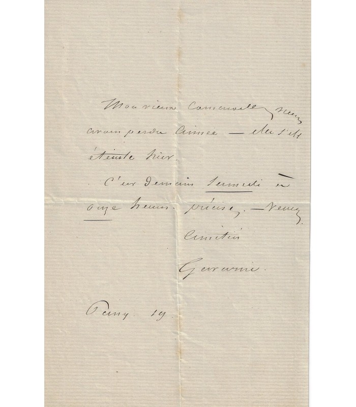 GAVARNI Paul. Peintre, lithographe, caricaturiste. Billet autographe (Réf. G 4353)