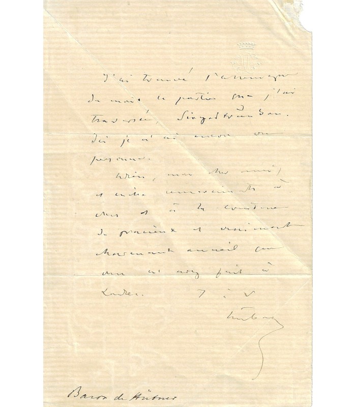 HÜBNER Joseph Alexandre. Diplomate autrichien. Lettre autographe, 1870 ( E 10559)