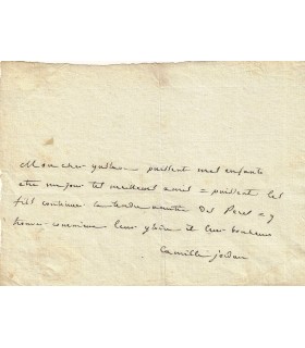 JORDAN Camille.  Homme politique, écrivain. Intime de Mme de Staël et Mme Récamier. Billet autographe (Réf. G 525)