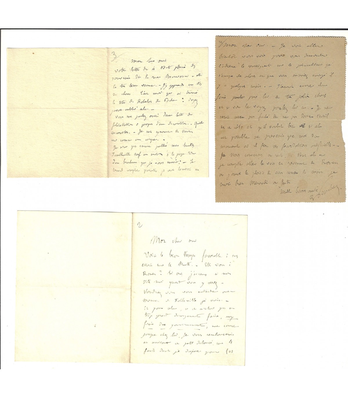 POUCHET Naturaliste, ami de Maupassant. 3 lettres autographes
