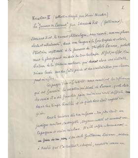 (LAENNEC) Manuscrit sur Laennec par Edouard RIST