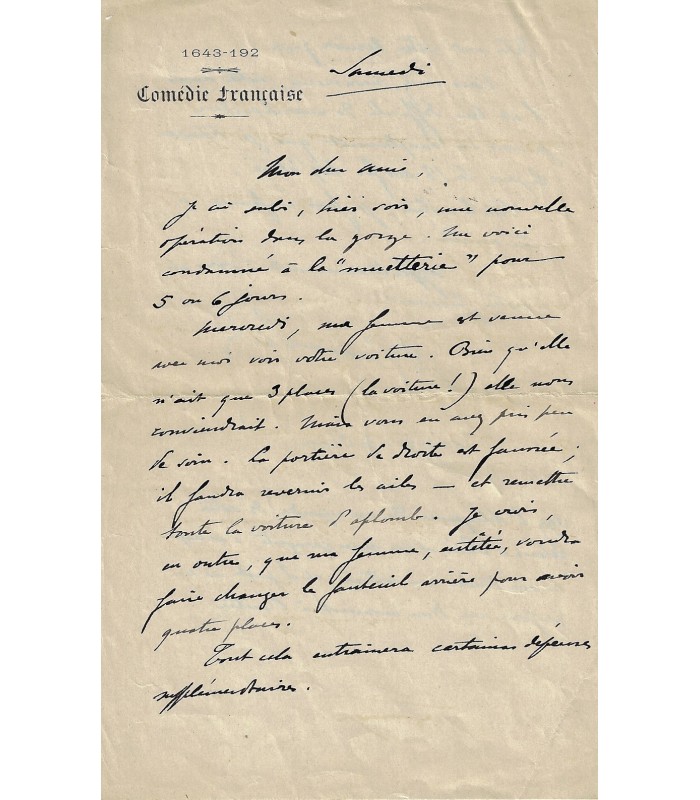 SECHE Alphonse. Poète, journaliste, directeur de théâtre. Lettre autographe (Réf. G 64)