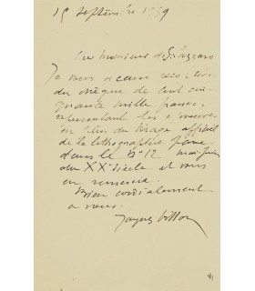 VILLON Jacques, peintre, frère de Marcel Duchamp. 2 Lettres autographes au directeur de la revue XXe siècle (G 3198)