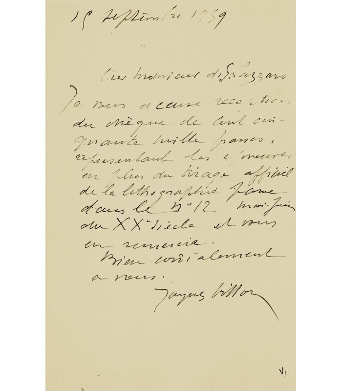 VILLON Jacques, peintre, frère de Marcel Duchamp. 2 Lettres autographes au directeur de la revue XXe siècle (G 3198)